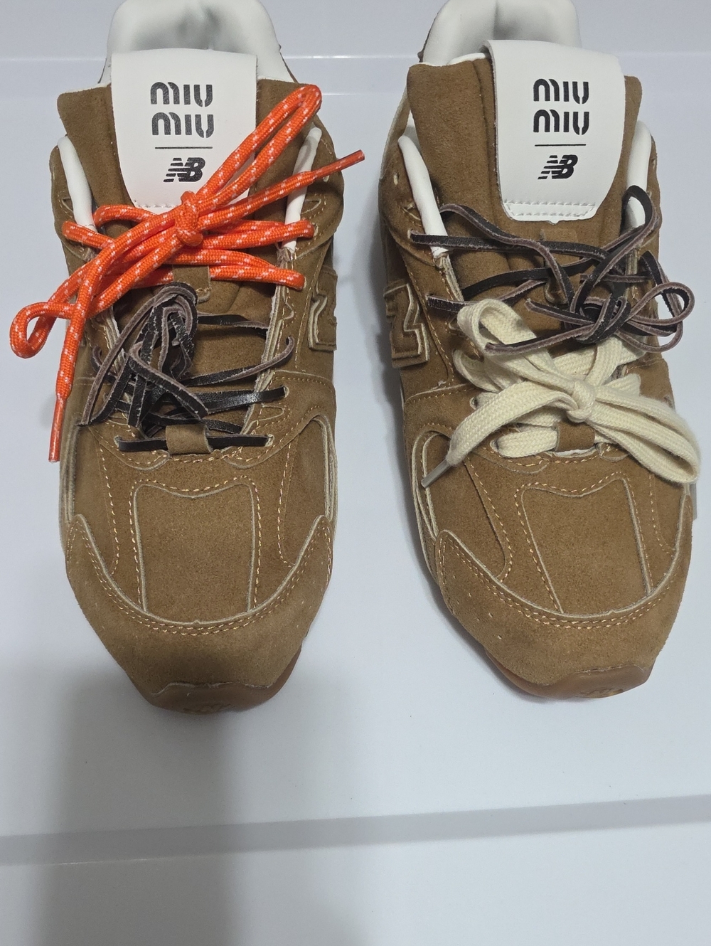 New Balance Brown Suede Athletic Sneakers with Orange Accent Laces